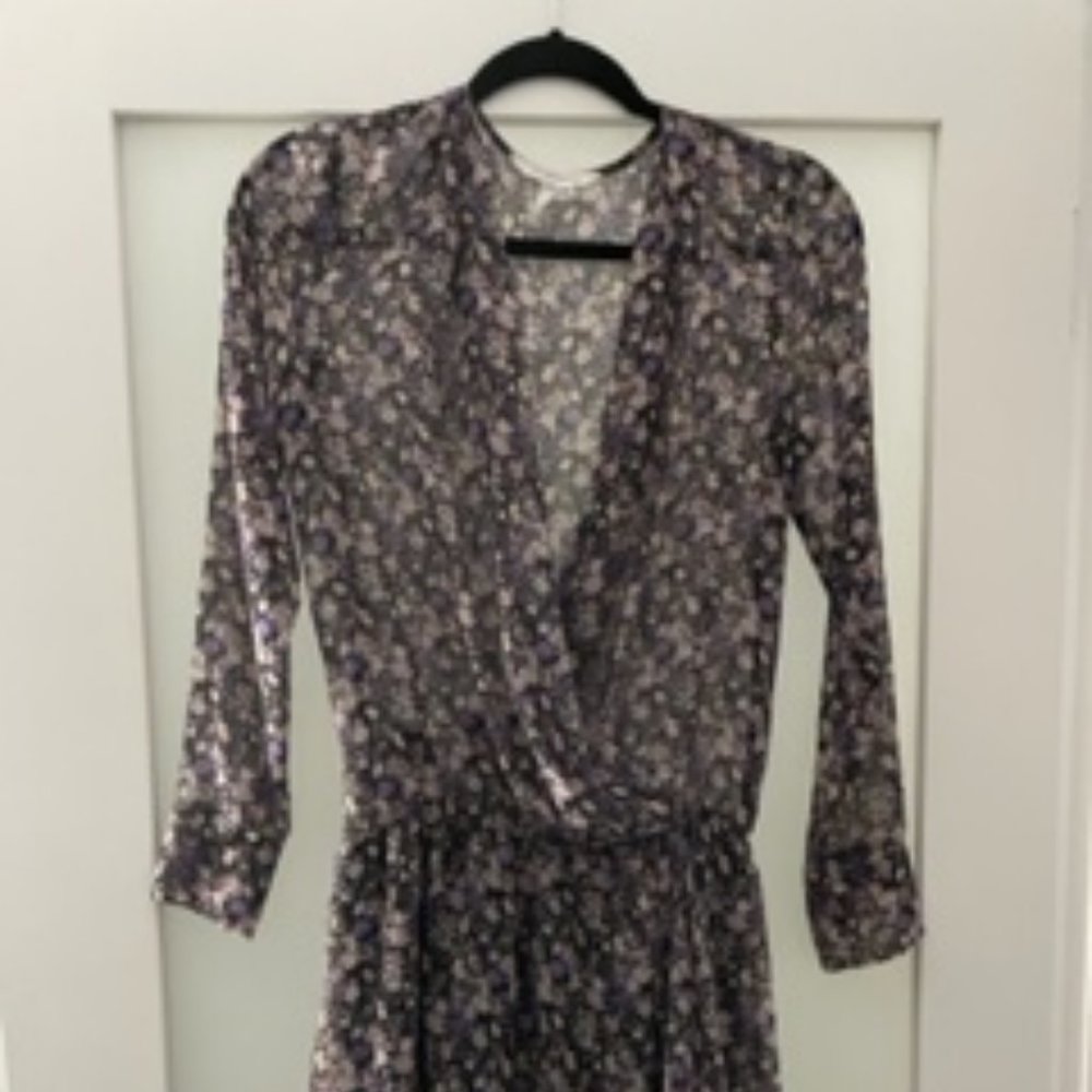 BCBG Short Dress - XS - Black with pink, purple, lavender and white tiny flowers
